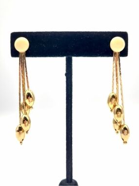 Vintage Gold Tone Multi Strand Dangle Earrings Cream Enamel Drop Earrings